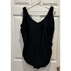 Swim365 by Swimsuits for All Black V-Neck Ruched One Piece Swimsuit Size 22